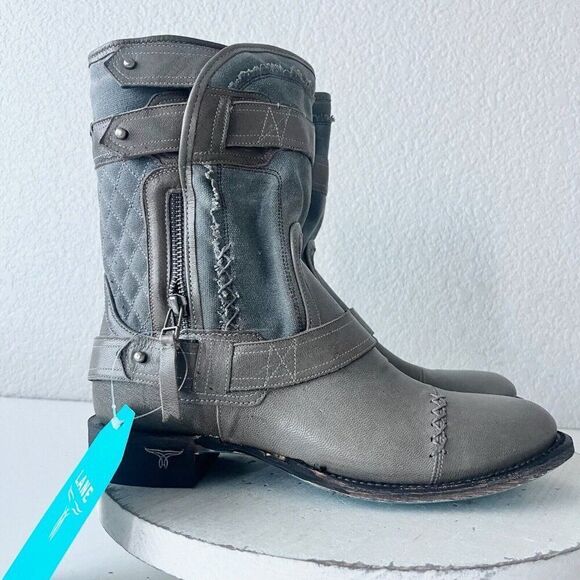 Lane DUSTOFF Womens Cowboy Boots 8.5 Cowgirl Ankle Western Gray Leather BootIe - Picture 2 of 12